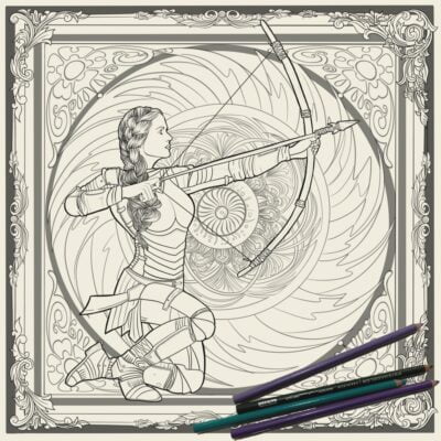 Medieval female archer illustration