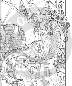 Medieval People 20 Adult Colouring Pages Book Knight on Dragon