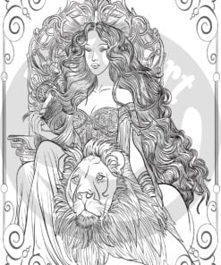 Medieval People 20 Adult Colouring Pages Book queen with lion