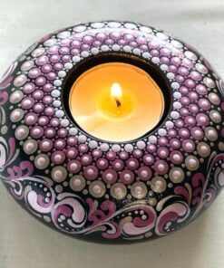 Hand-painted Tea-light Candle Holder Gift Boxed, Pink Silver