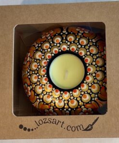 Unique Hand-painted Tea-light Candle Holder Gift Boxed, Orange, Red, Gold & Black