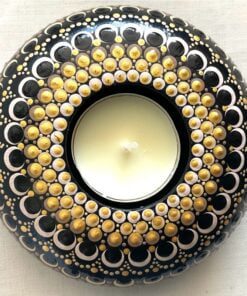 Hand-painted Tea-light Candle Holder Gift Boxed, Black and Gold,