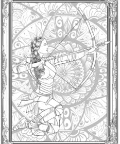 female archer adult colouring page