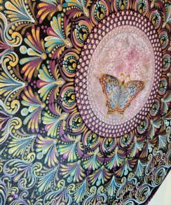 Pastel Pinks & Blue Butterfly Mandala Mixed Media Painting, Hexagon 61x52cm Art, Australian Artist, Ready to Hang Canvas