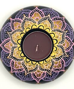 Original Hand-painted Tea-light Candle Holder Gift Boxed, Pastel Pink, Purple & Gold