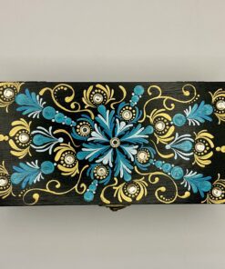 Teal hand painted trinket box