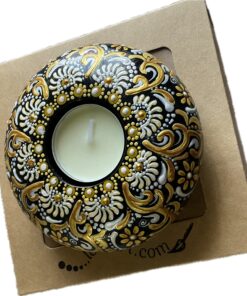 Original Hand-painted Tea-light Candle Holder Gift Boxed, White & Gold