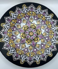 Tambourine Hand Painted with Gold, Silver, Metallic Berry Mandala Design 30cm